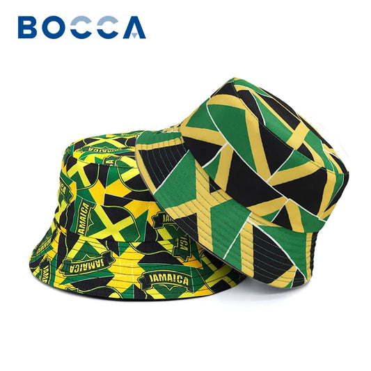 Bocca Jamaica Bucket Hat Flag Panama Fisherman Hats Men Women National Flag Print Double Sides Reversible Summer Bob Cap Gorras